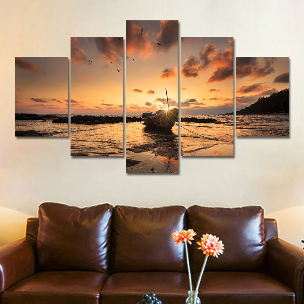5pcs Landscape Canvas Painting Modern Wall Art Printed Picture Home Decor Mountain Sunset Wall Art for Living Room Decor Unframe - Image 9
