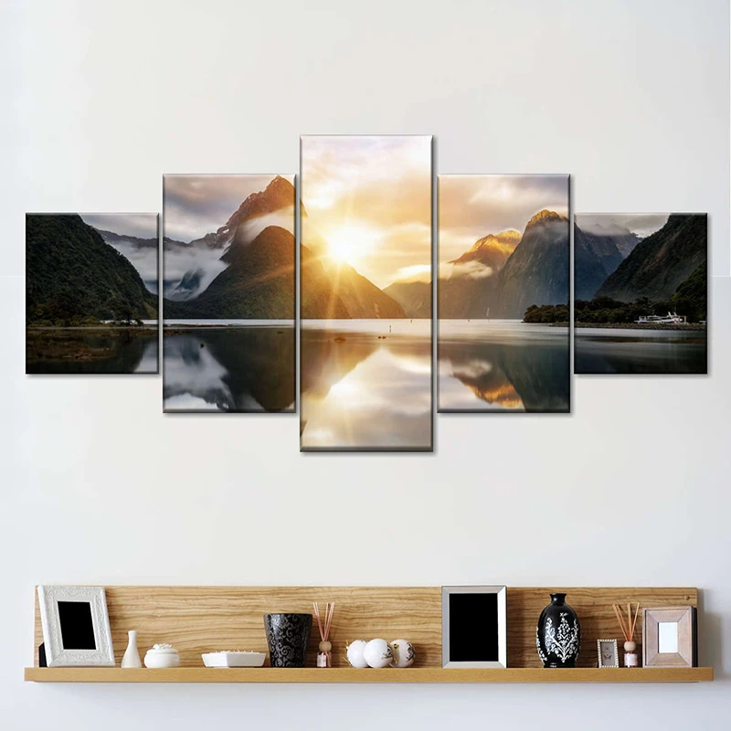 5pcs Landscape Canvas Painting Modern Wall Art Printed Picture Home Decor Mountain Sunset Wall Art for Living Room Decor Unframe - Image 19
