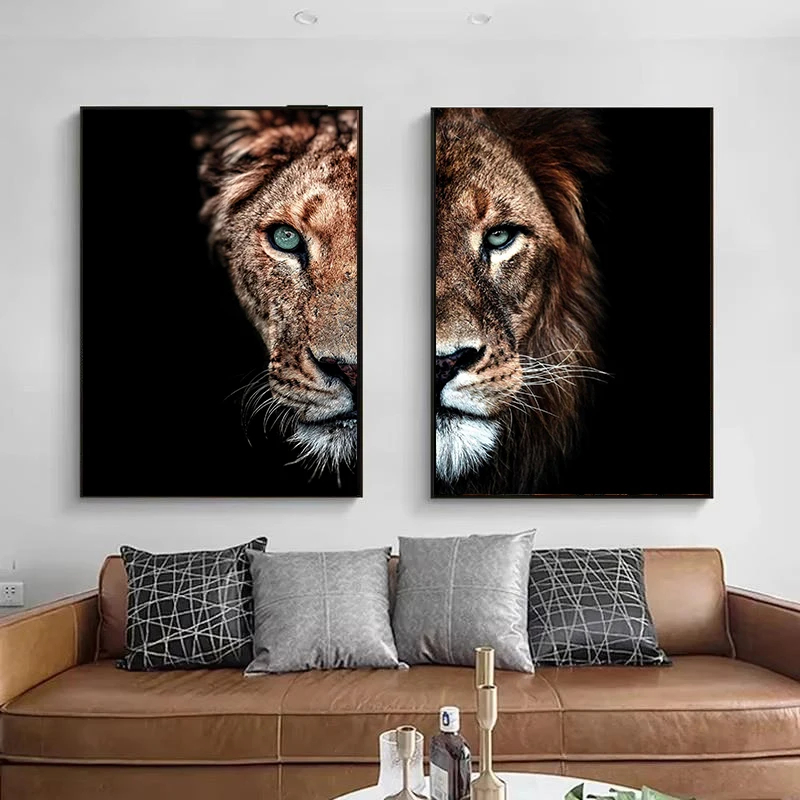 Canvas Paintings On The Wall Art Modern Male lion and lioness Decorative Posters And Prints Canvas Art Animal Pictures for Room - Image 2