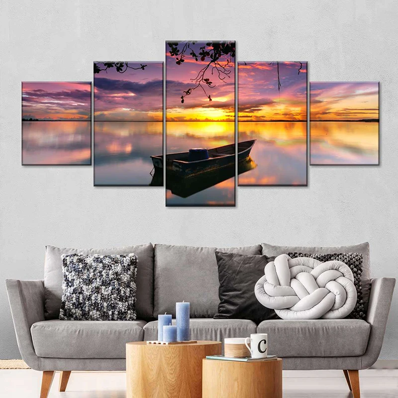 5pcs Landscape Canvas Painting Modern Wall Art Printed Picture Home Decor Mountain Sunset Wall Art for Living Room Decor Unframe - Image 4